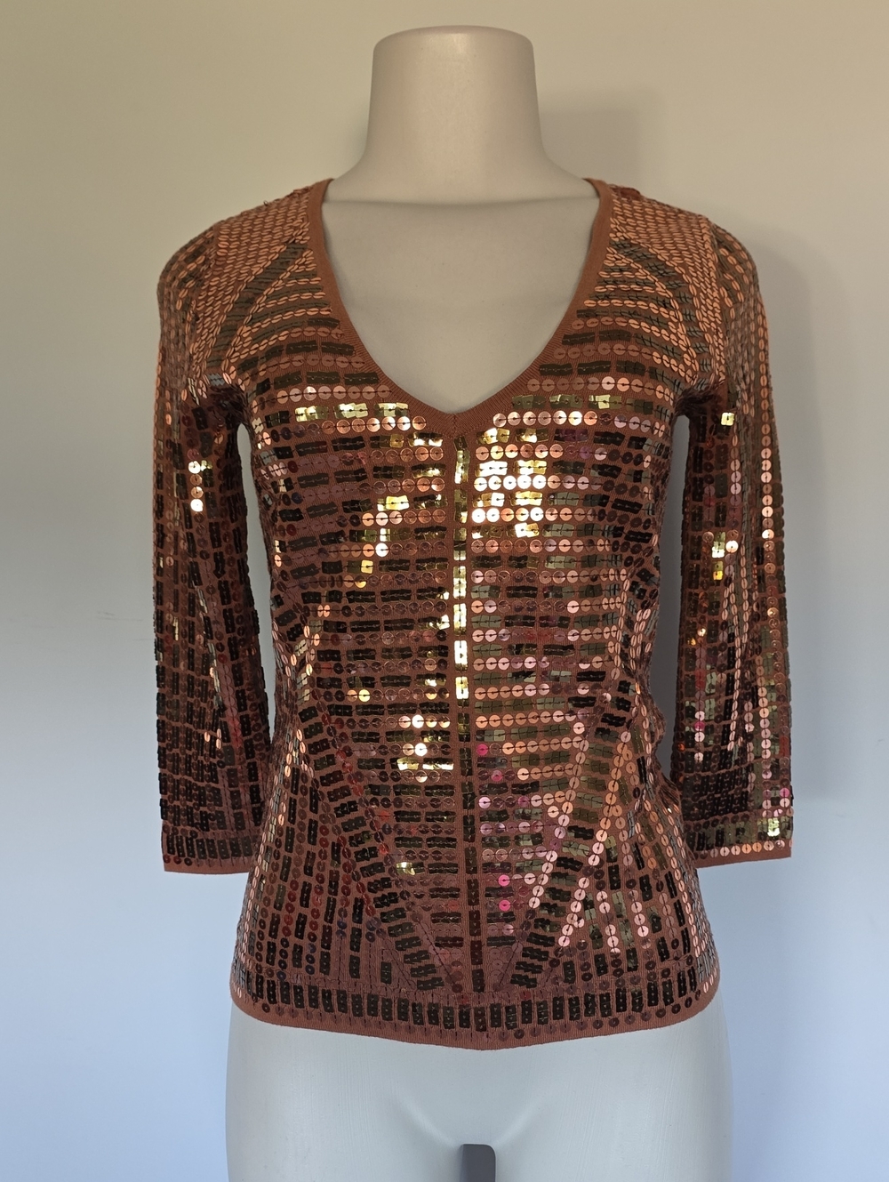 Boston Proper brown sequin v-neck top-XXS